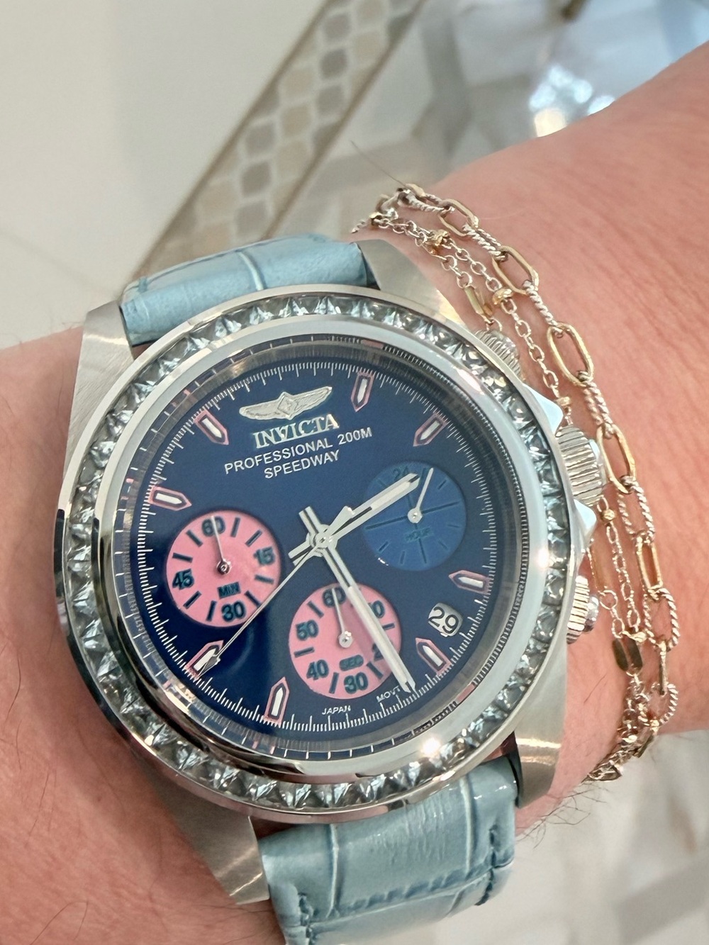 Invicta Ladies Speedway Watch Blue Dial Chronograph with Pink Subdials